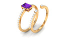 Certified Real 1.4 Carat Emerald Cut Amethyst Wedding Bridal Ring Set with Diamond AAA - Rosec Jewels
