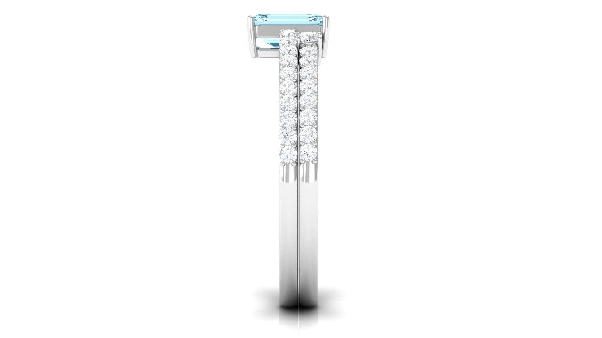 Rosec Jewels-Natural 0.6 Carat Aquamarine and Diamond Emerald Cut Bridal Ring Set