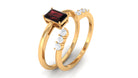 Certified Natural Garnet Diamond Emerald Cut Wedding Bridal Ring Set AAA - Rosec Jewels
