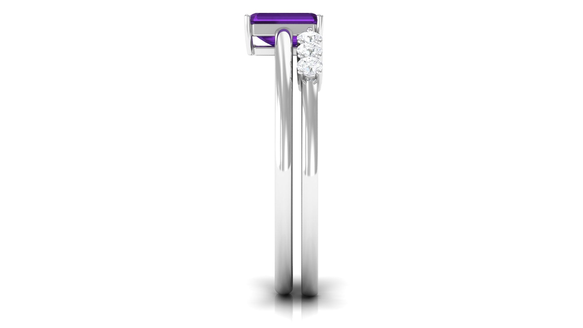 1.4 Carat Emerald Cut Amethyst Engagement Ring with Diamond Enhancer AAA - Rosec Jewels