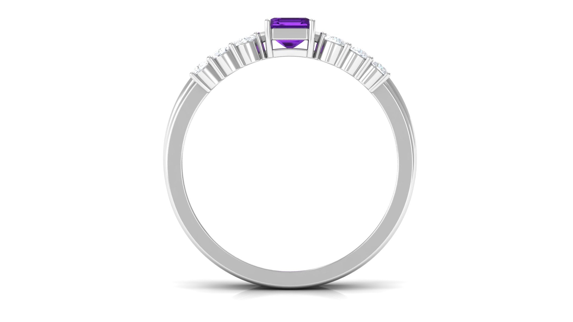 1.4 Carat Emerald Cut Amethyst Engagement Ring with Diamond Enhancer AAA - Rosec Jewels