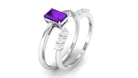 1.4 Carat Emerald Cut Amethyst Engagement Ring with Diamond Enhancer AAA - Rosec Jewels