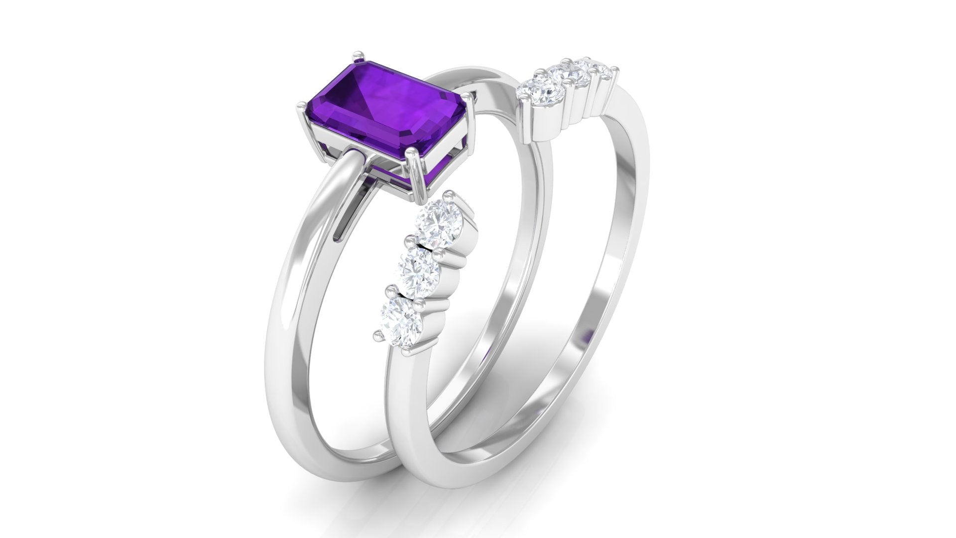 1.4 Carat Emerald Cut Amethyst Engagement Ring with Diamond Enhancer AAA - Rosec Jewels