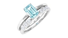 Rosec Jewels-Solitaire 4X6MM Aquamarine and Diamond Emerald Cut Stackable Ring Set