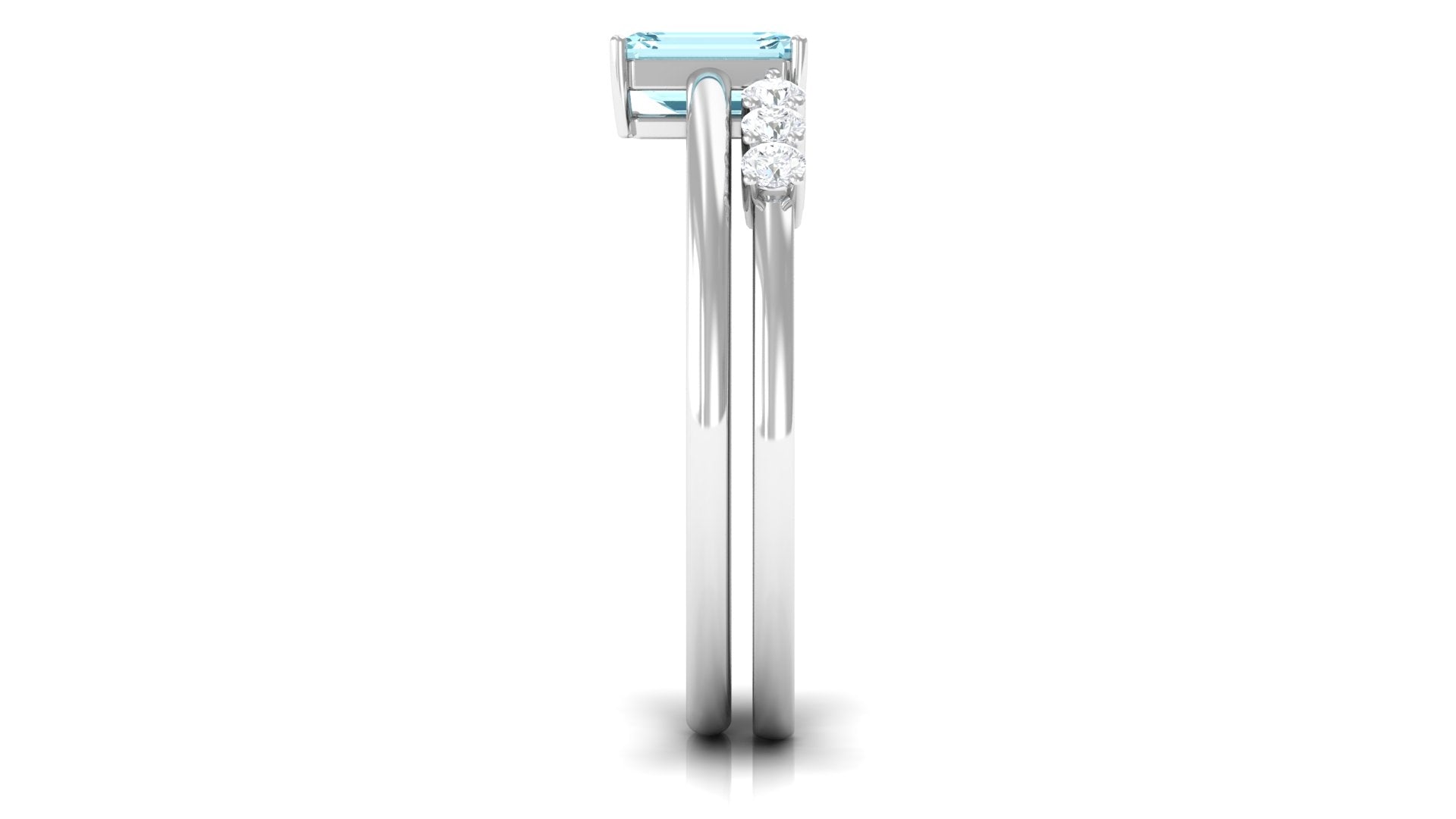 Rosec Jewels-Solitaire 4X6MM Aquamarine and Diamond Emerald Cut Stackable Ring Set