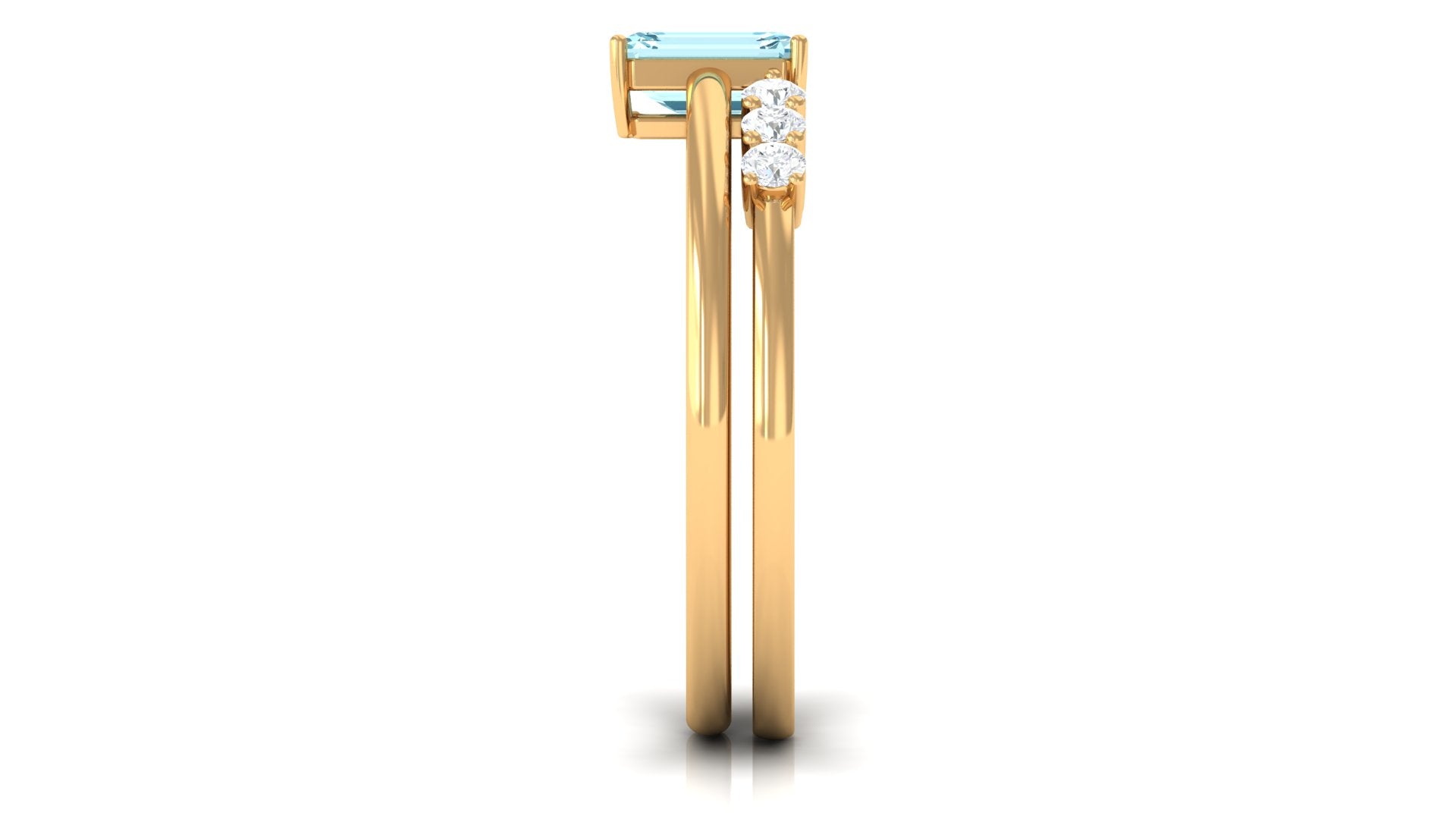Rosec Jewels-Solitaire 4X6MM Aquamarine and Diamond Emerald Cut Stackable Ring Set