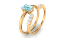 Rosec Jewels-Solitaire 4X6MM Aquamarine and Diamond Emerald Cut Stackable Ring Set
