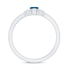 Rosec Jewels-Emerald Cut London Blue Topaz Double Band Engagement Ring with Diamond