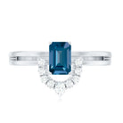 Rosec Jewels-Emerald Cut London Blue Topaz Double Band Engagement Ring with Diamond