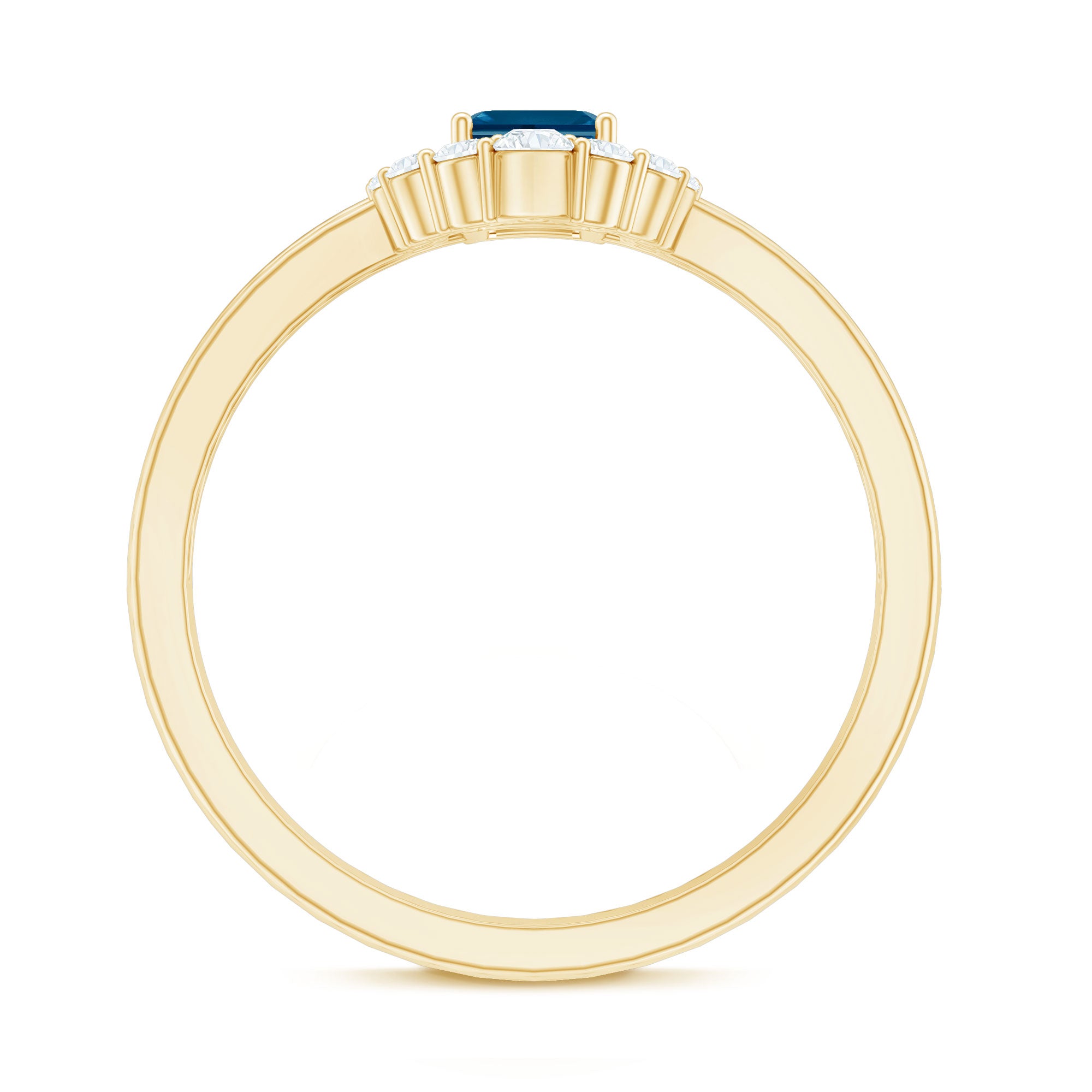 Rosec Jewels-Emerald Cut London Blue Topaz Double Band Engagement Ring with Diamond