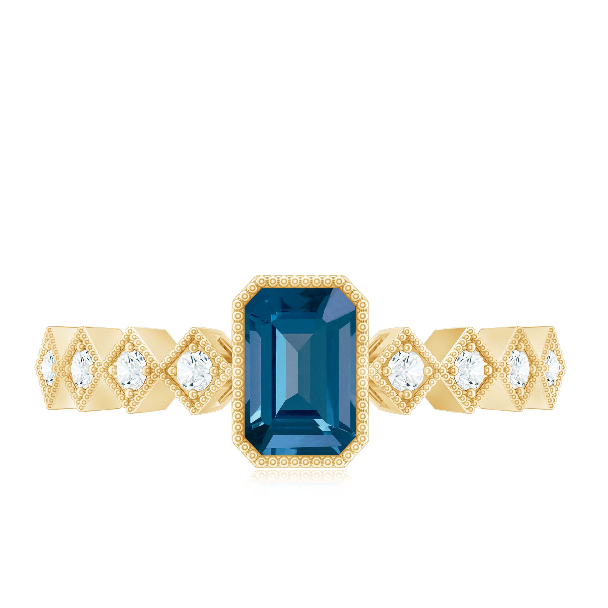 4X6mm Emerald Cut London Blue Topaz Engagement Ring with Beaded Details AAA - Rosec Jewels