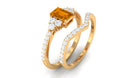 Real Citrine Emerald Cut Engagement Ring with Wedding Band AAA - Rosec Jewels