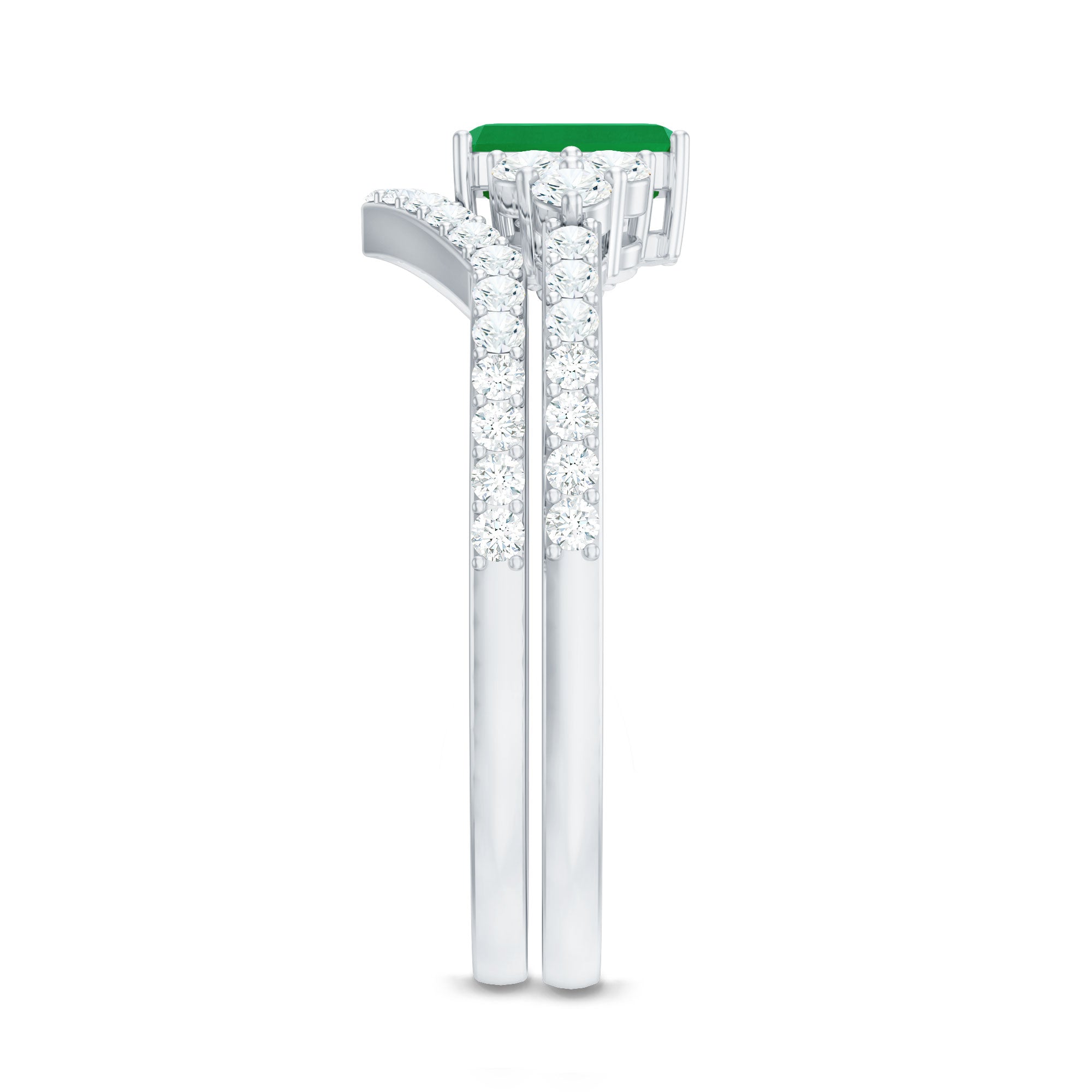 Rosec Jewels-Genuine Emerald Cut Emerald Diamond Bridal Ring Set of 2
