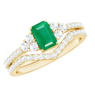 Rosec Jewels-Genuine Emerald Cut Emerald Diamond Bridal Ring Set of 2