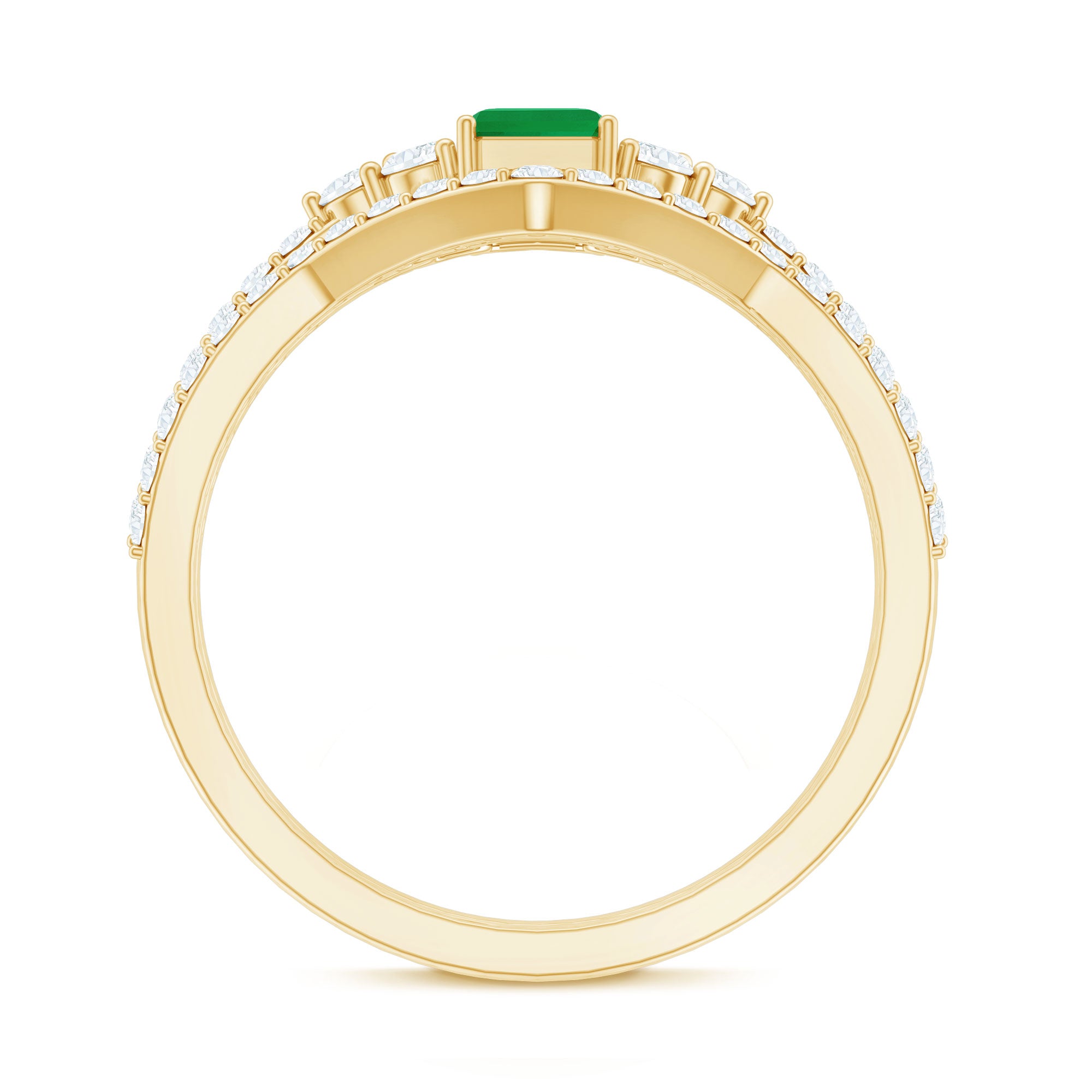 Rosec Jewels-Genuine Emerald Cut Emerald Diamond Bridal Ring Set of 2