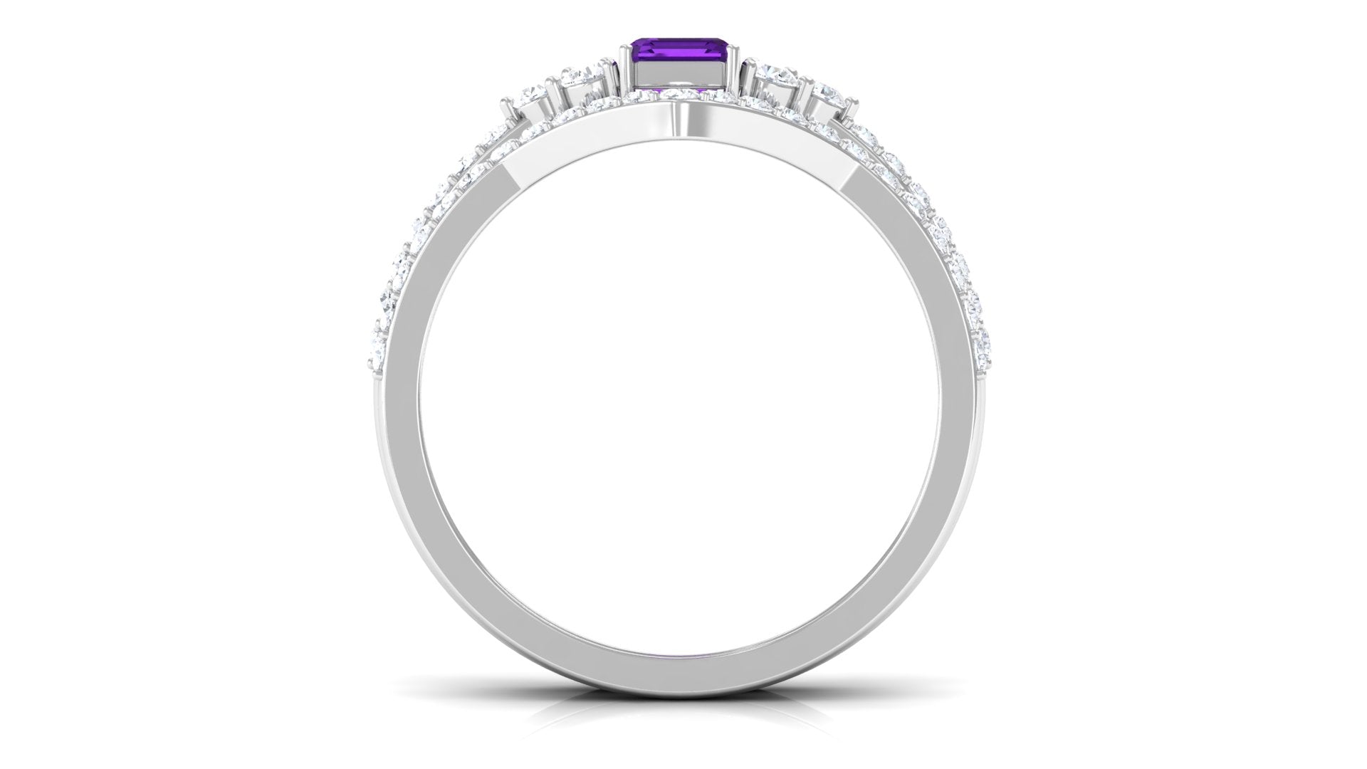 Rosec Jewels-Genuine 1.4 Carat Emerald Cut Amethyst Wedding Ring Set with Diamond