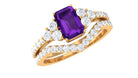 Rosec Jewels-Genuine 1.4 Carat Emerald Cut Amethyst Wedding Ring Set with Diamond
