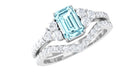 Rosec Jewels-Genuine Aquamarine and Diamond Emerald Cut Wedding Ring Set with Certificate