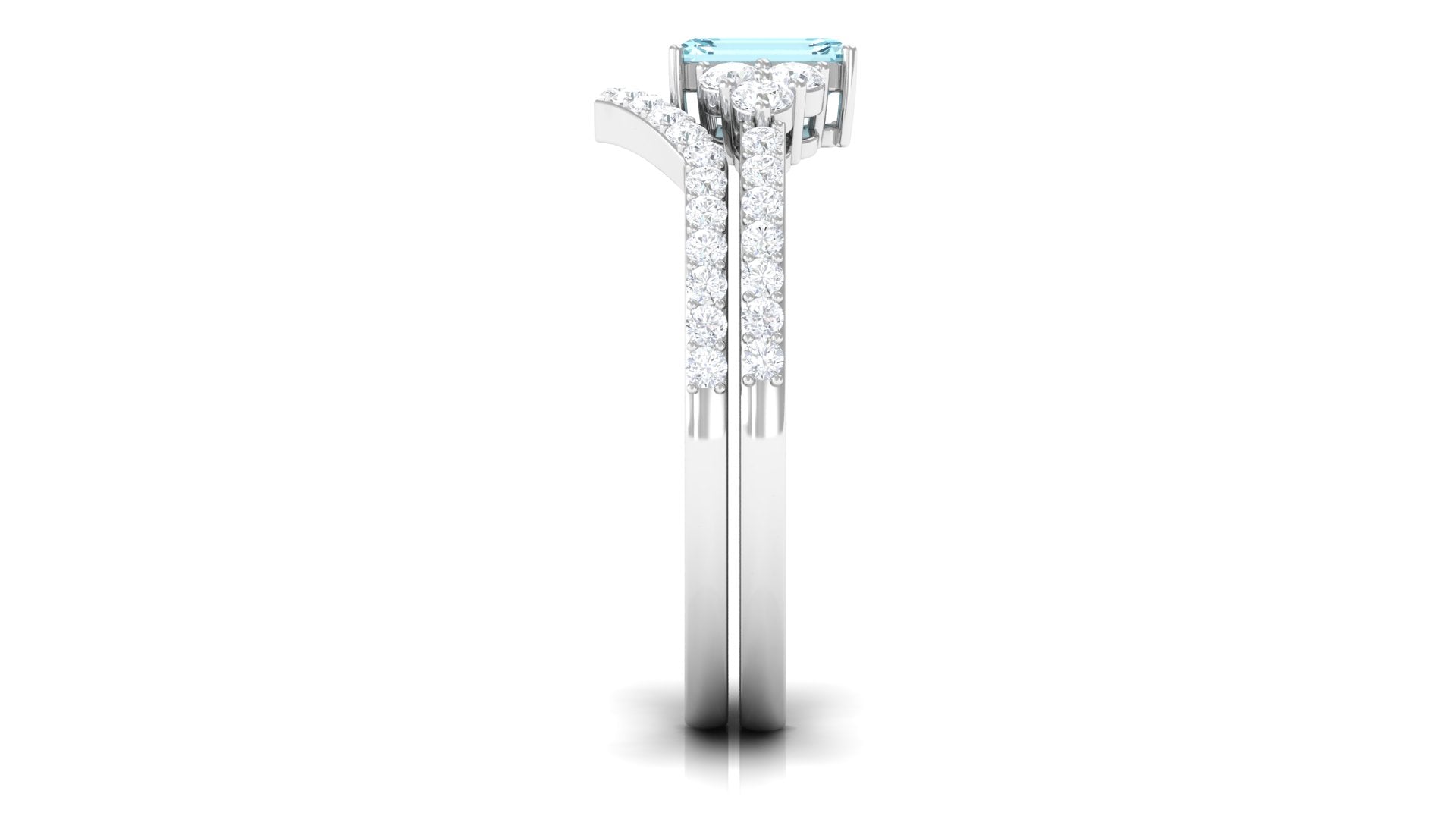 Rosec Jewels-Genuine Aquamarine and Diamond Emerald Cut Wedding Ring Set with Certificate