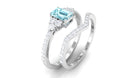 Rosec Jewels-Genuine Aquamarine and Diamond Emerald Cut Wedding Ring Set with Certificate