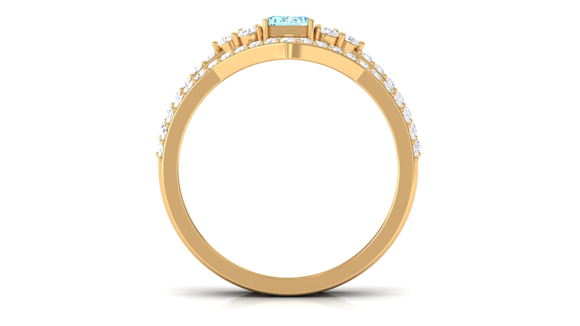 Rosec Jewels-Genuine Aquamarine and Diamond Emerald Cut Wedding Ring Set with Certificate