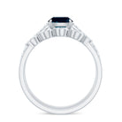 8mm Cushion Cut London Blue Topaz and Diamond Engagement Ring with Wedding Band AAA - Rosec Jewels