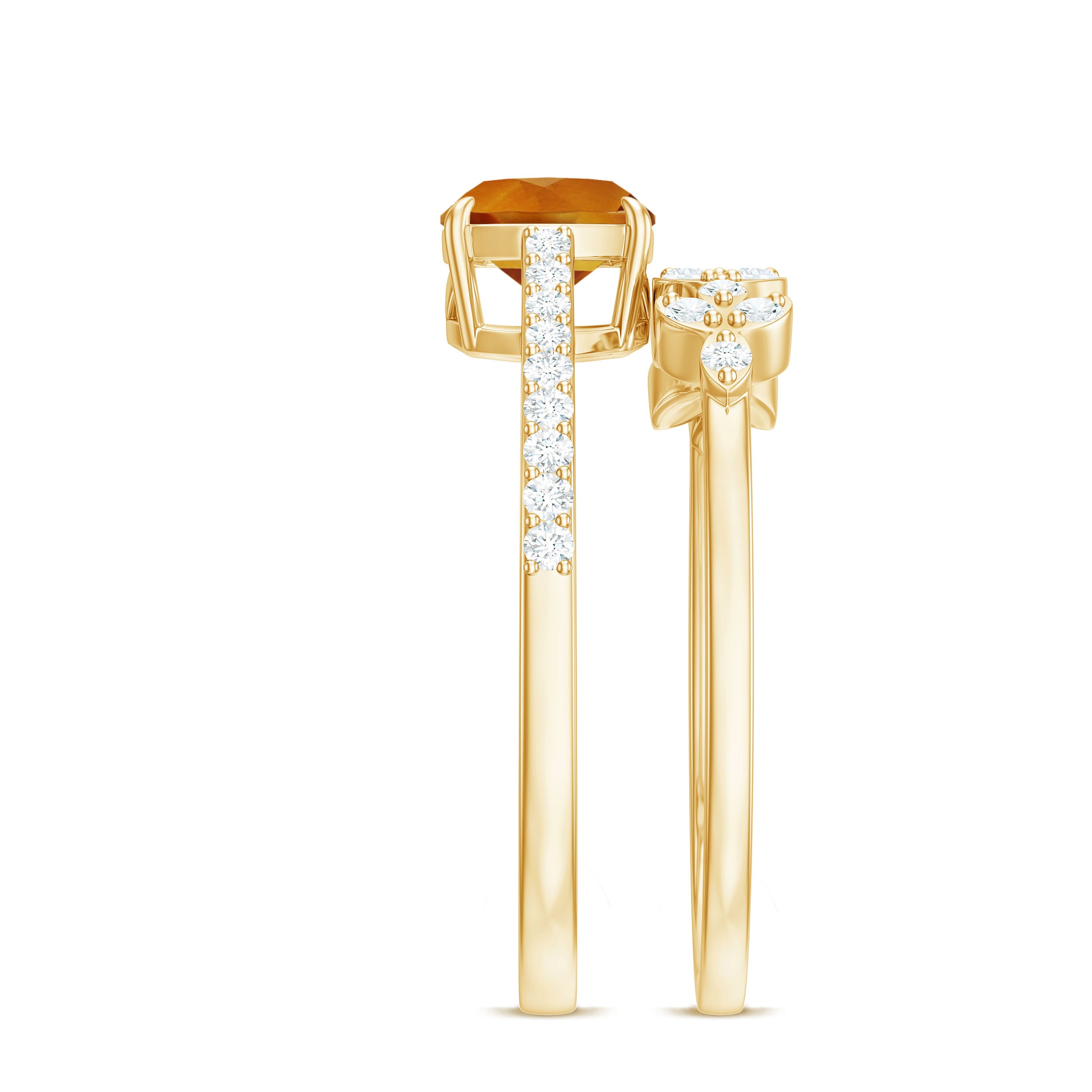 Certified Citrine and Diamond Wedding Bridal Ring Set of 2 AAA - Rosec Jewels
