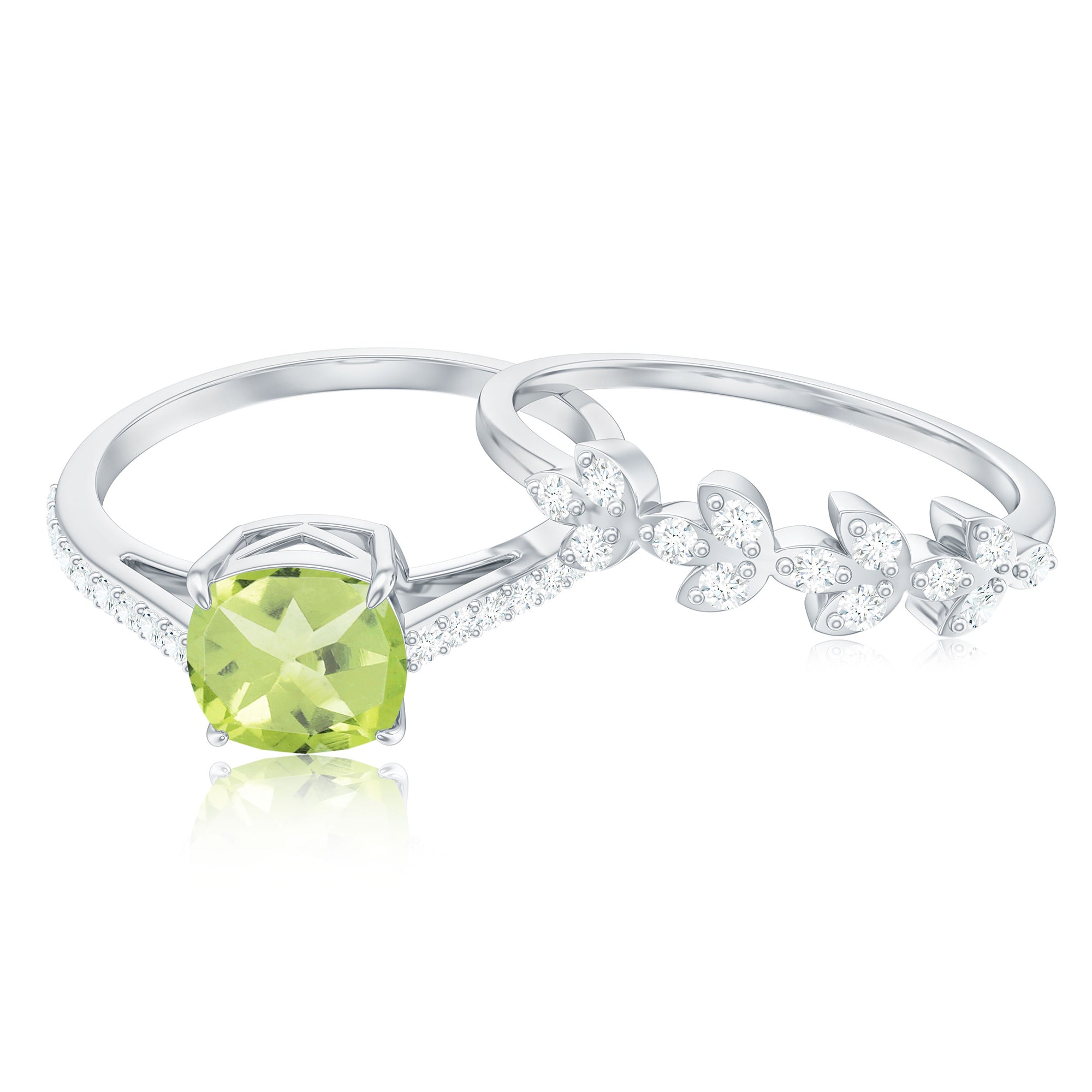 Certified Real 2 Carat Cushion Cut Peridot Engagement Ring with Diamond Enhancer AAA - Rosec Jewels