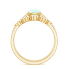 6 mm Cushion Cut Ethiopian Opal Solitaire Ring Set with Diamond Stackable Band AAA - Rosec Jewels