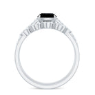 Cushion Cut Black Onyx and Diamond Engagement Ring with Leaf Wedding Band AAA - Rosec Jewels