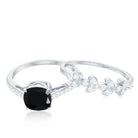 Natural 8mm Black Spinel Diamond Cushion Cut Engagement Ring with Enhancer AAA - Rosec Jewels