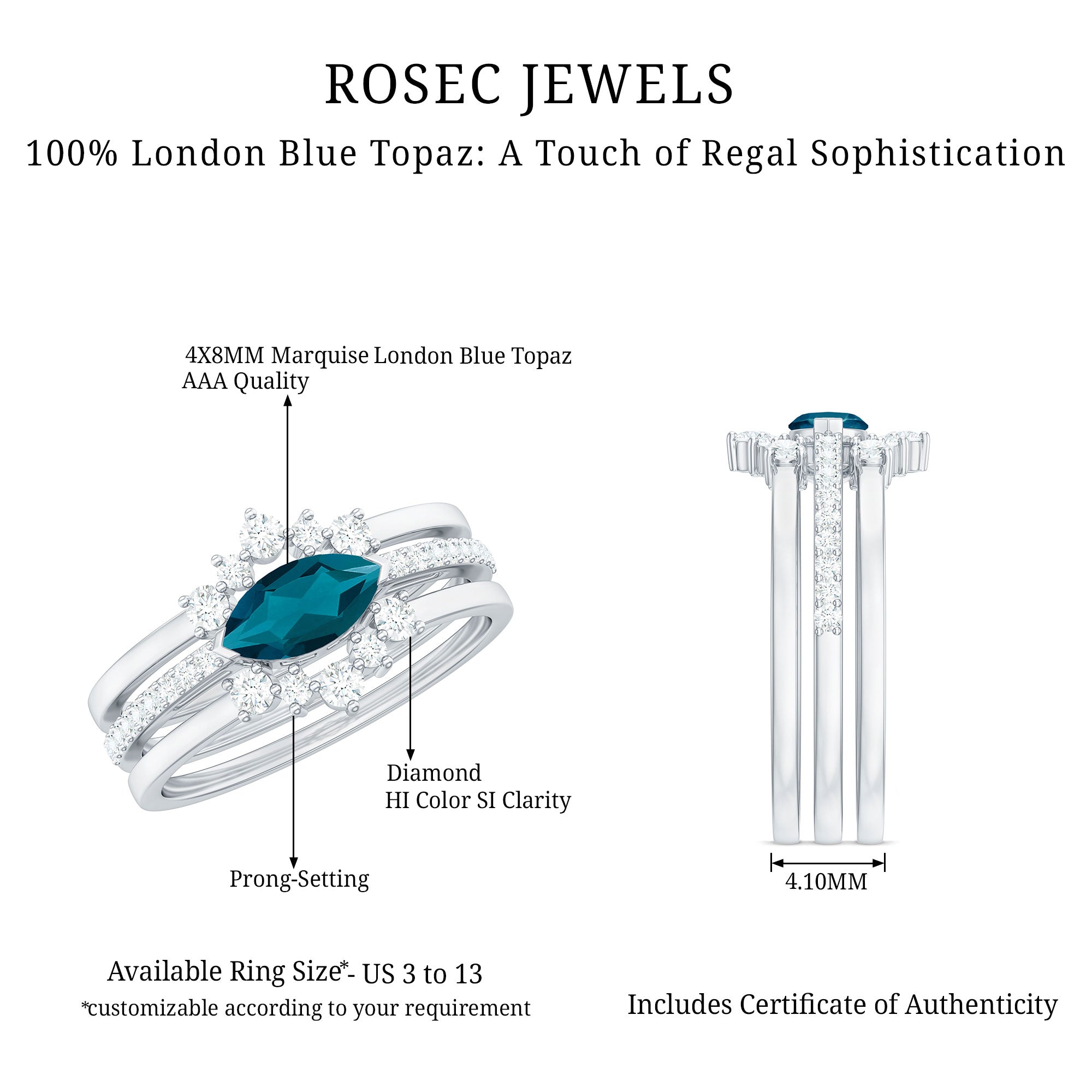 Rosec Jewels-East West Style Black Onyx and Diamond Trio Wedding Ring Set