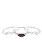 Rosec Jewels-Natural Garnet Marquise Engagement Wedding Ring Set of 3 with Diamond