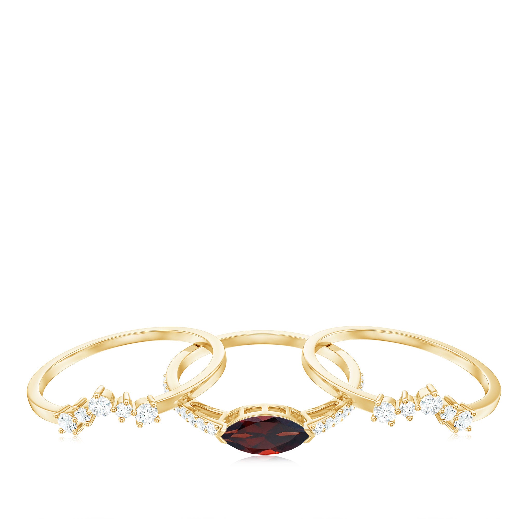 Rosec Jewels-Natural Garnet Marquise Engagement Wedding Ring Set of 3 with Diamond