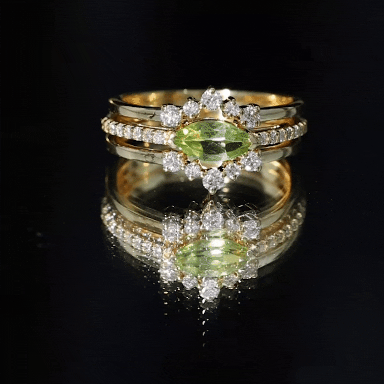 Rosec Jewels-East West Style Peridot 3 Piece Bridal Ring Set with Diamond