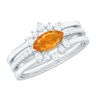 Rosec Jewels-Marquise Shape Fire Opal Ring Set with Diamond