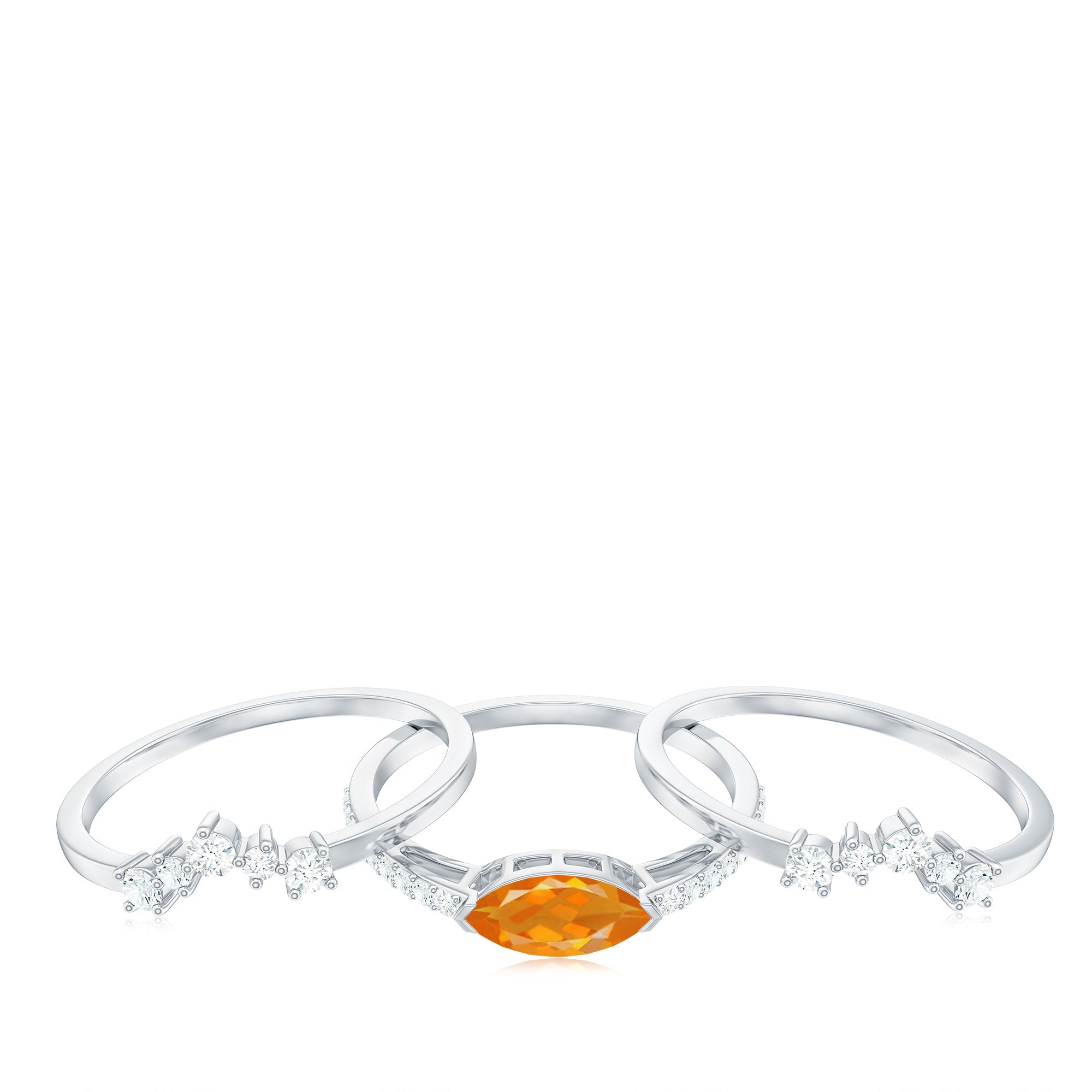 Rosec Jewels-Marquise Shape Fire Opal Ring Set with Diamond
