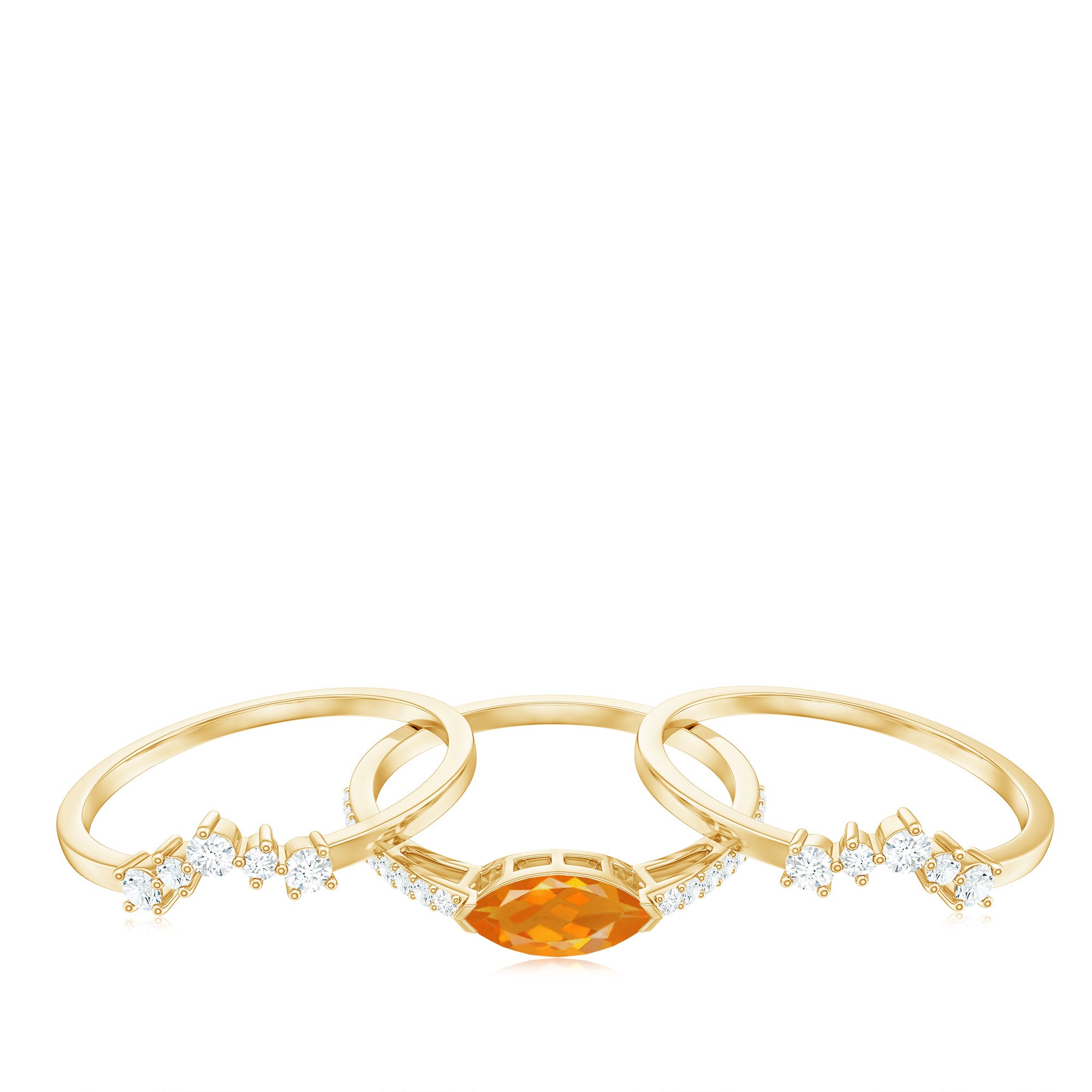 Rosec Jewels-Marquise Shape Fire Opal Ring Set with Diamond