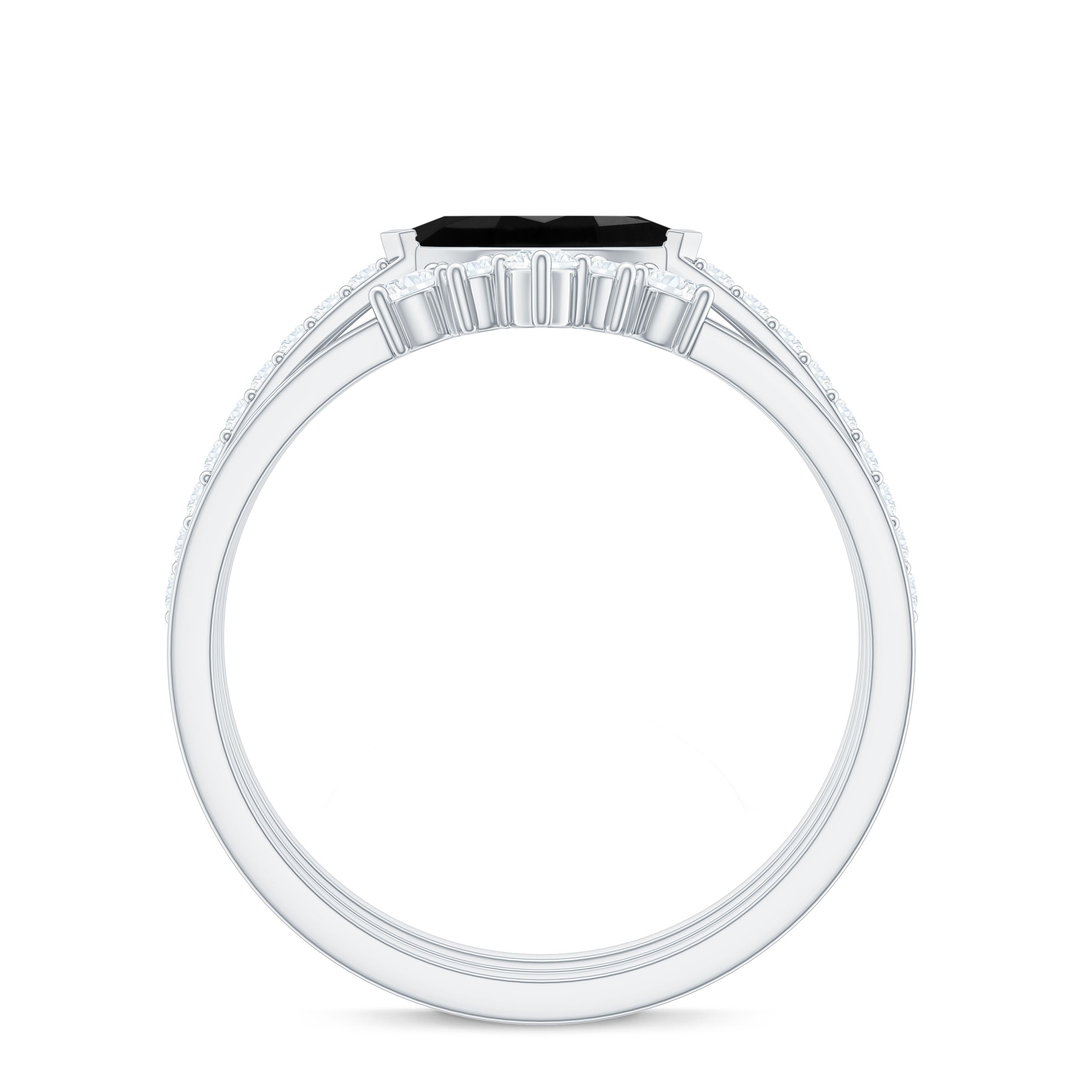 East West Set Black Onyx and Diamond Trio Wedding Ring Set AAA - Rosec Jewels