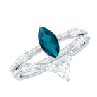 Rosec Jewels-London Blue Topaz and Diamond Wedding Ring Set with Beaded Details