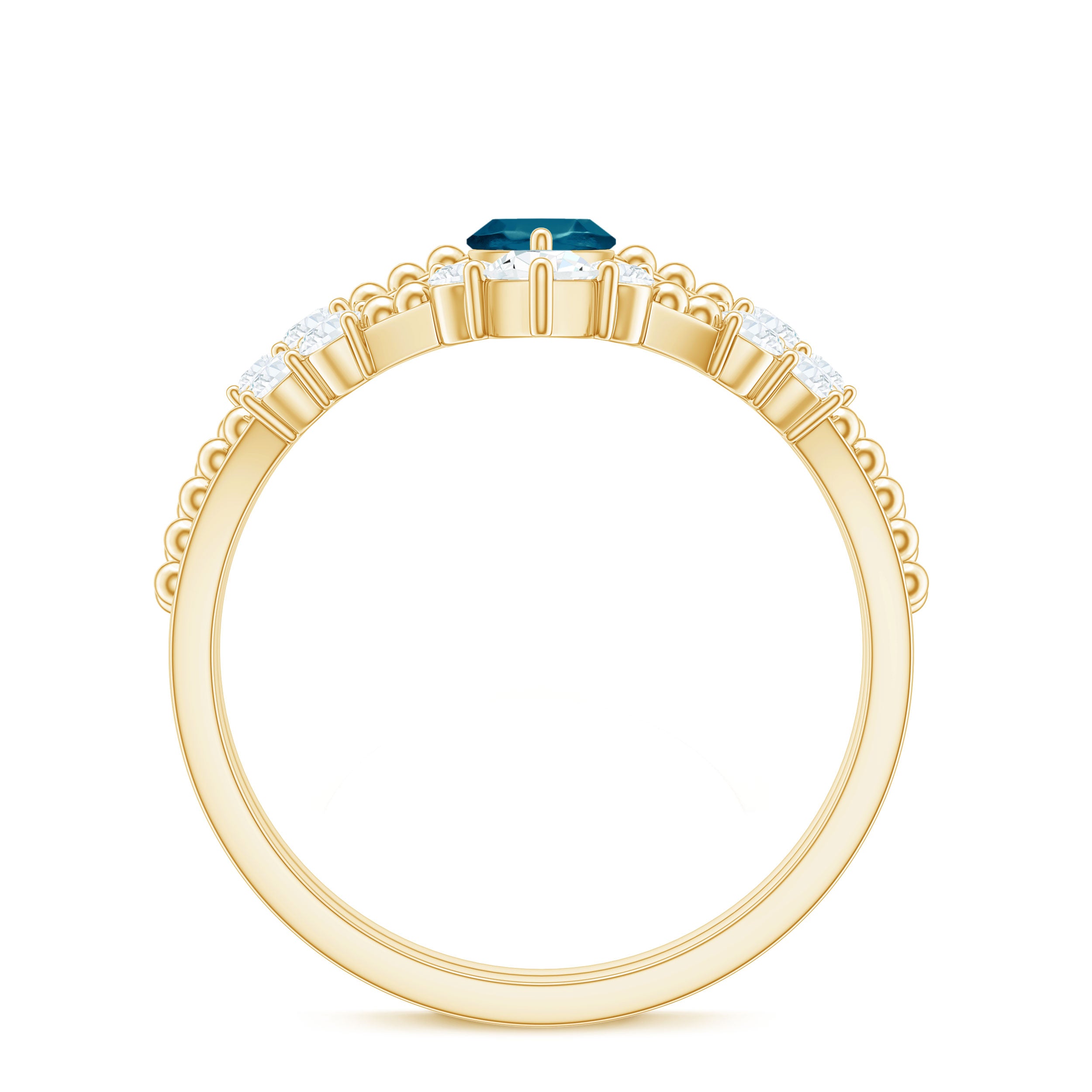 Rosec Jewels-London Blue Topaz and Diamond Wedding Ring Set with Beaded Details