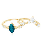 Rosec Jewels-London Blue Topaz and Diamond Wedding Ring Set with Beaded Details