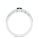 4x8mm Marquise Cut Black Onyx Solitaire Ring Set with Moissanite Band AAA - Rosec Jewels