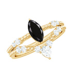 Rosec Jewels-Natural Black Spinel Wedding Engagement Ring Set with Moissanite