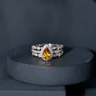 Rosec Jewels-Pear Cut Citrine Bridal Trio Ring Set with Moissanite Band