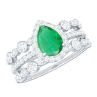 Natural Emerald Teardrop Engagement Ring and Wedding Band Set of 3 AAA - Rosec Jewels