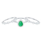 Natural Emerald Teardrop Engagement Ring and Wedding Band Set of 3 AAA - Rosec Jewels