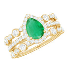 Natural Emerald Teardrop Engagement Ring and Wedding Band Set of 3 AAA - Rosec Jewels