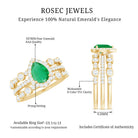 Natural Emerald Teardrop Engagement Ring and Wedding Band Set of 3 AAA - Rosec Jewels