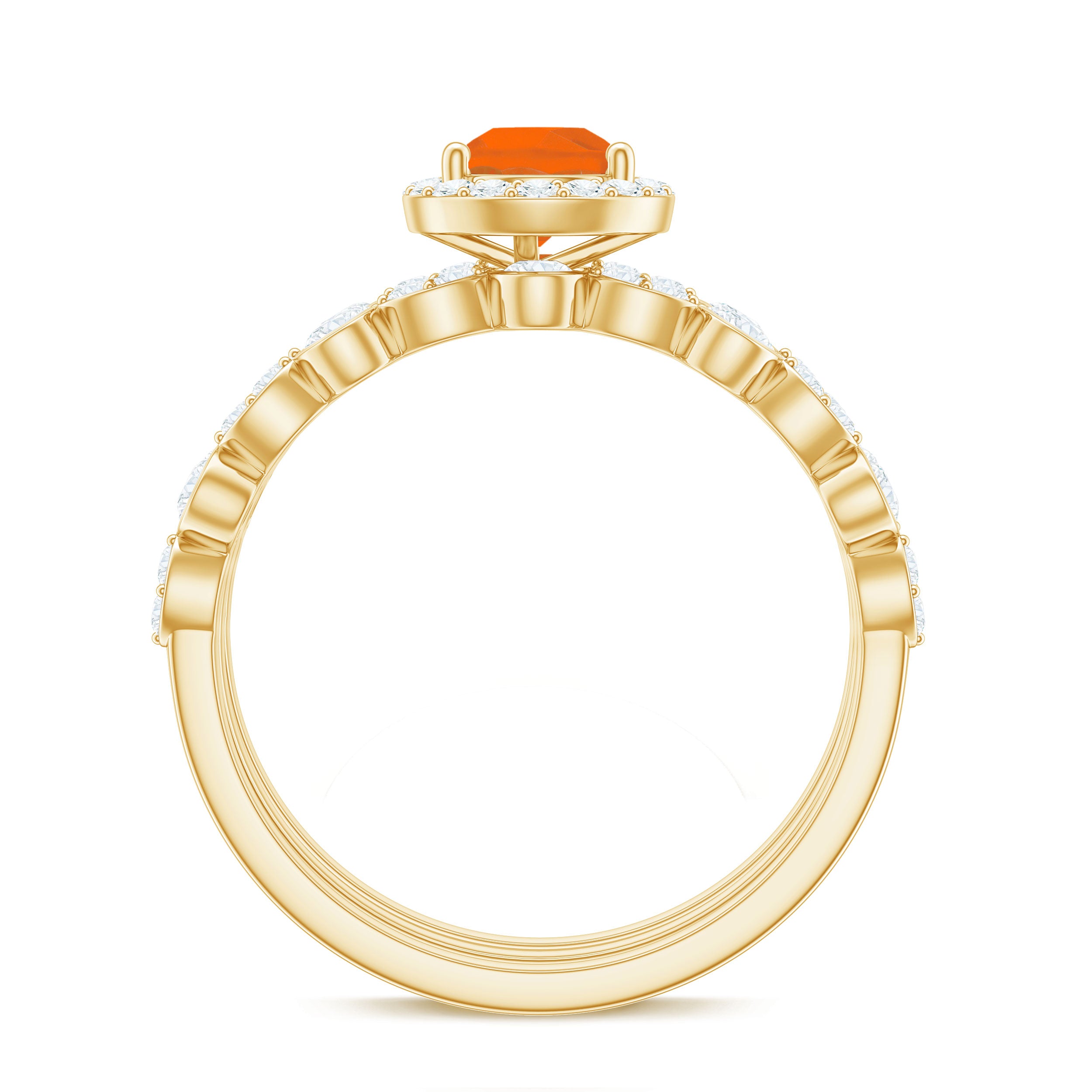 Rosec Jewels-Pear Cut Fire Opal Bridal Trio Ring Set with Moissanite Band